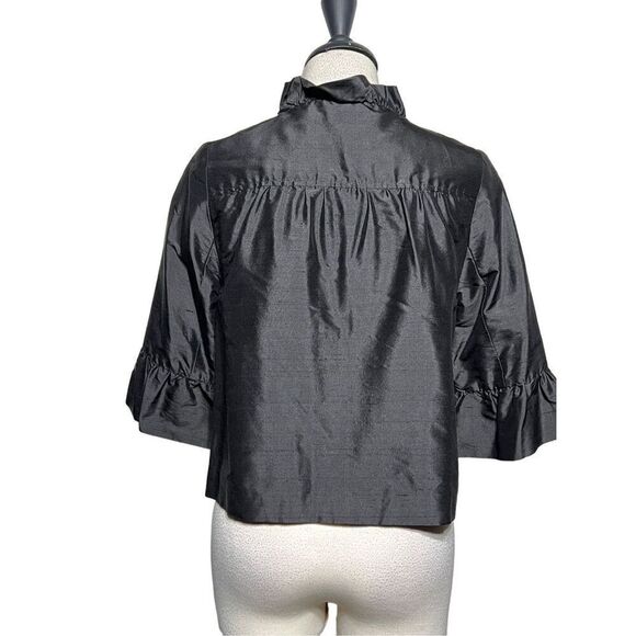 Molly B Black Ruffled Cropped Silk Jacket Size 2 Rhinestone Buttons - Picture 4 of 6